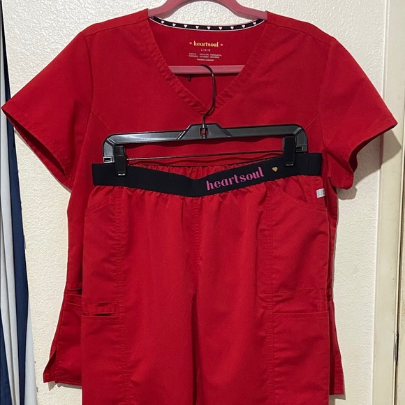 Heartsoul red scrub set top bottom pants scrubs - Picture 1 of 5
